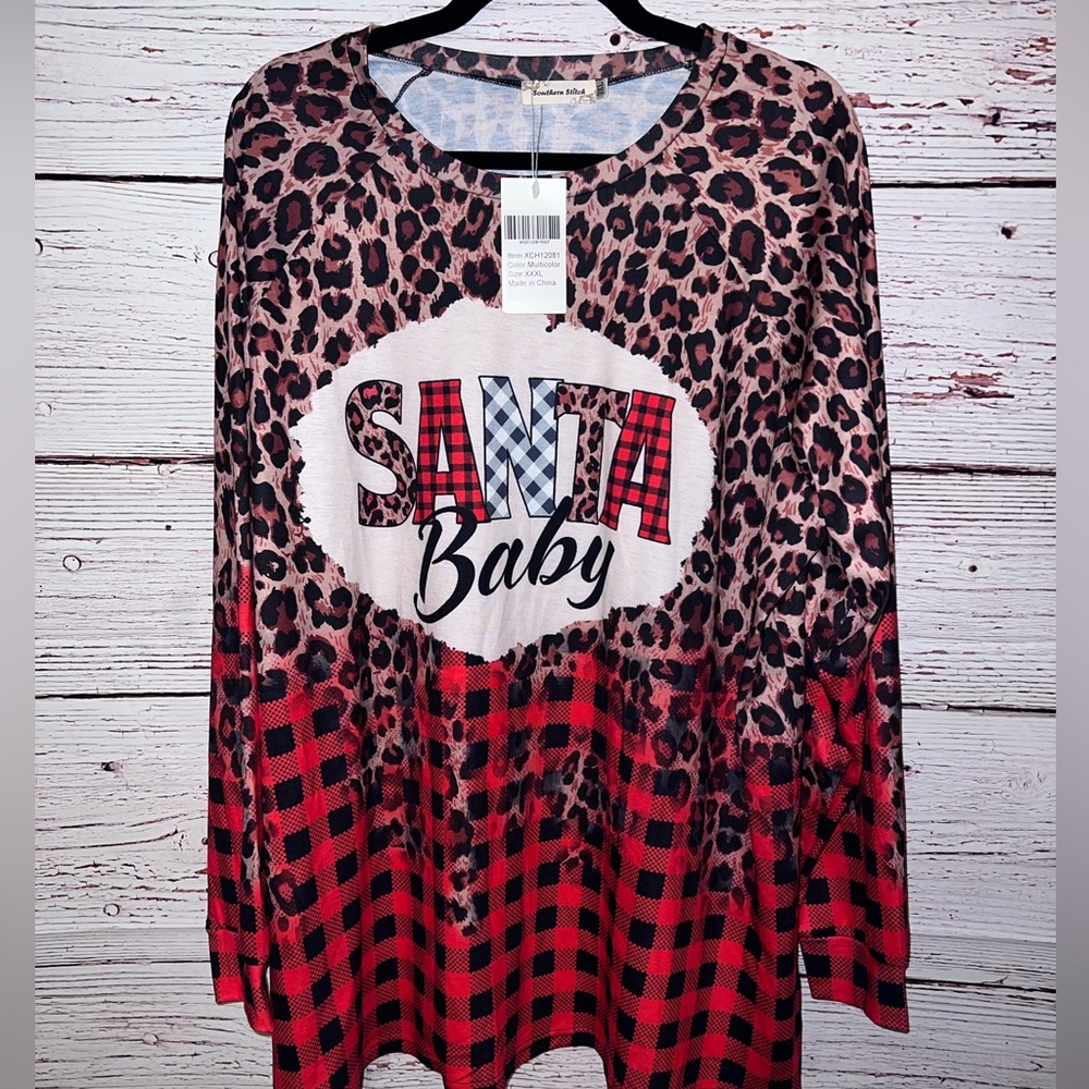 SANTA BABY! Southern Stitch xxxl red, leopard & Buffalo print! VERY PRETTY!